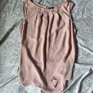 Pink and tan blouse with a slight ruched neckline